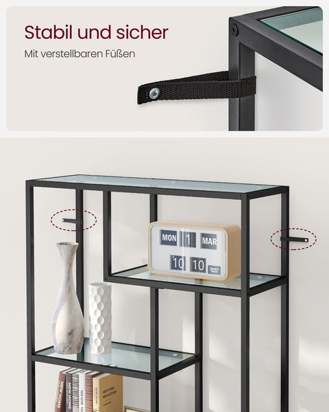 Rootz Bookcase with 6 Shelves - Display Cabinet - Storage Unit - Tempered Glass - 30cm x 80cm x 180cm