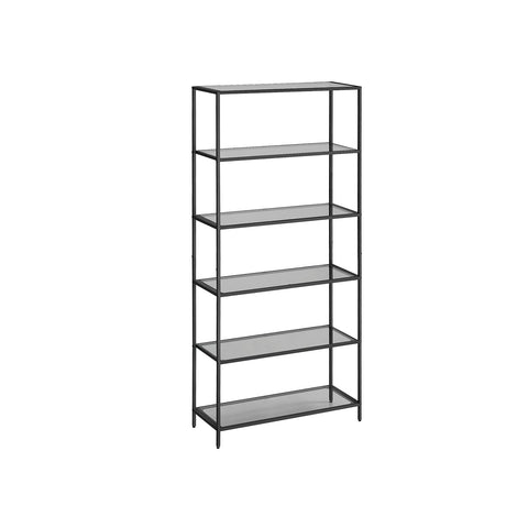 Rootz 3 Tier Metal and Glass Shelf - Bookcase - Storage Rack - Slate Gray-Ink Black - Stylish Design - Sturdy Construction - Easy Assembly - 30cm x 80cm x 177.3cm