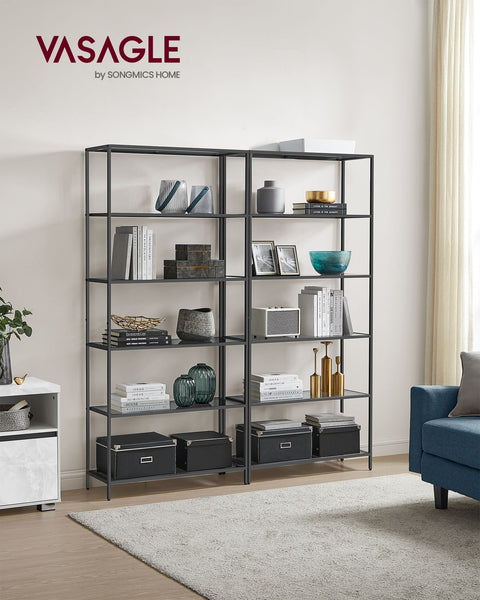 Rootz 3 Tier Metal and Glass Shelf - Bookcase - Storage Rack - Slate Gray-Ink Black - Stylish Design - Sturdy Construction - Easy Assembly - 30cm x 80cm x 177.3cm