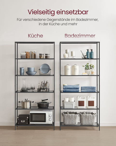 Rootz 3 Tier Metal and Glass Shelf - Bookcase - Storage Rack - Slate Gray-Ink Black - Stylish Design - Sturdy Construction - Easy Assembly - 30cm x 80cm x 177.3cm