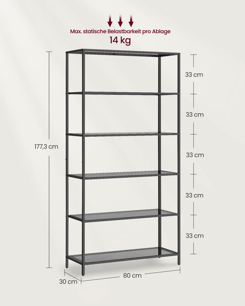 Rootz 3 Tier Metal and Glass Shelf - Bookcase - Storage Rack - Slate Gray-Ink Black - Stylish Design - Sturdy Construction - Easy Assembly - 30cm x 80cm x 177.3cm