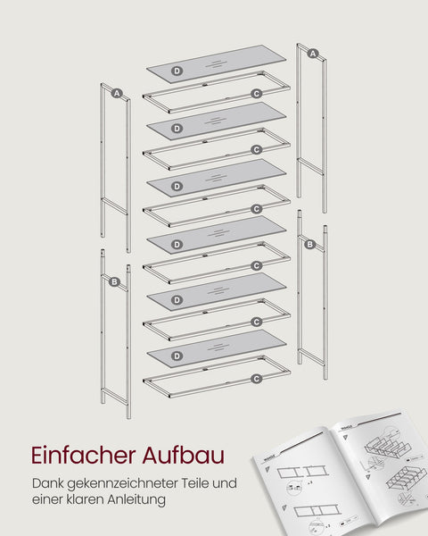 Rootz 3 Tier Metal and Glass Shelf - Bookcase - Storage Rack - Slate Gray-Ink Black - Stylish Design - Sturdy Construction - Easy Assembly - 30cm x 80cm x 177.3cm