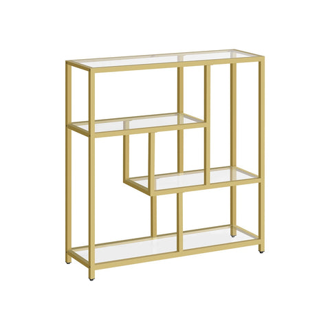 Rootz Glass Bookcase - Shelf Organizer - Display Stand - Tempered Glass - Steel Frame - 30cm x 100cm x 103cm - Transparent Pale Gold