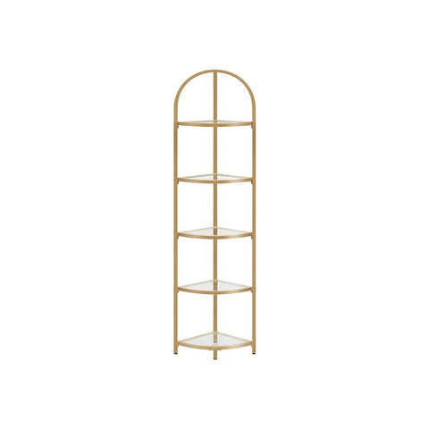 Rootz Corner Shelf - 5 Level Display Rack - Gold Glass Storage - Space-Saving Design - 28 x 28 x 158 cm
