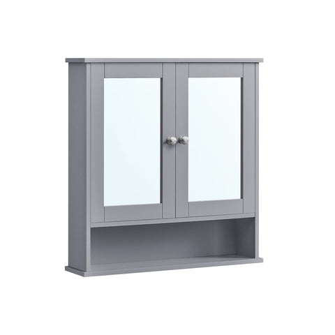 Rootz Dove Gray Mirror Cabinet - Bathroom Storage - Wall Mounted Organizer - MDF Construction - Spacious Interior - Easy Assembly - 13cm x 56.5cm x 58.5cm