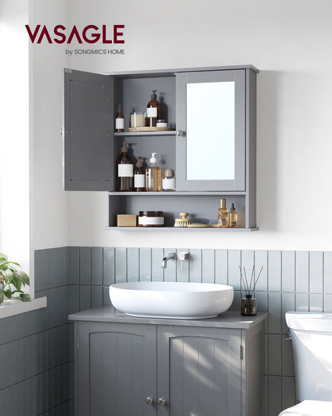 Rootz Dove Gray Mirror Cabinet - Bathroom Storage - Wall Mounted Organizer - MDF Construction - Spacious Interior - Easy Assembly - 13cm x 56.5cm x 58.5cm