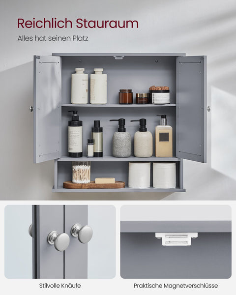 Rootz Dove Gray Mirror Cabinet - Bathroom Storage - Wall Mounted Organizer - MDF Construction - Spacious Interior - Easy Assembly - 13cm x 56.5cm x 58.5cm