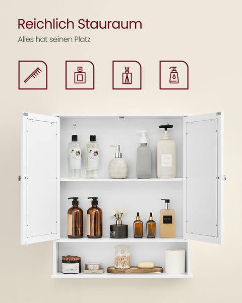 Rootz Wall Mounted Mirror Cabinet - White Vanity Cabinet - Reflective Storage Unit - Space-Saving Design - 15cm x 65cm x 75cm