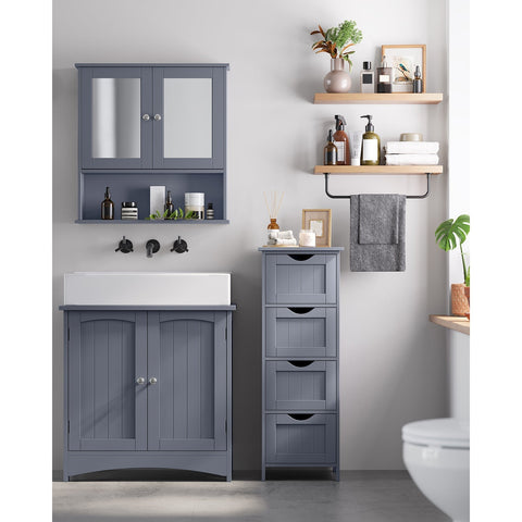 Rootz Side Cabinet with 4 Drawers - Bedside Table - Storage Chest - Oak Finish - 50cm x 40cm x 80cm