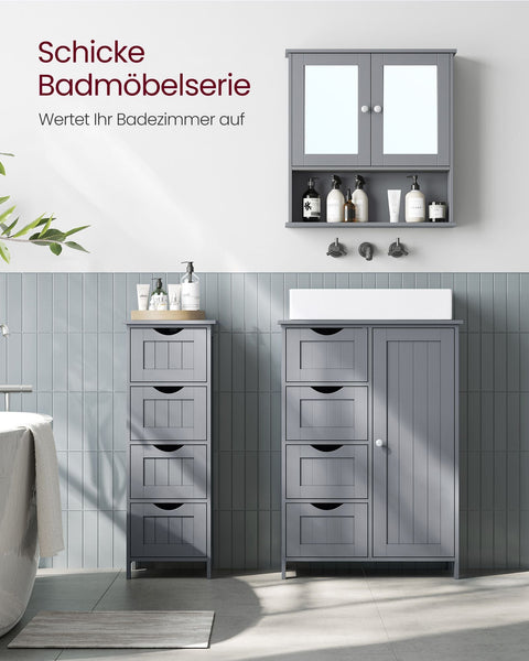 Rootz Dove Gray Mirror Cabinet - Bathroom Storage - Wall Mounted Organizer - MDF Construction - Spacious Interior - Easy Assembly - 13cm x 56.5cm x 58.5cm