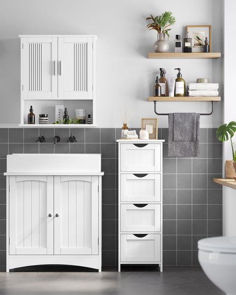 Rootz Side Cabinet - Chest of Drawers - Storage Organizer - Functional Design - Sturdy Workmanship - Space-saving - 30cm x 82cm x 30cm - White - MDF Board - 92cm x 37cm x 11.5cm Package - 8.65kg - 10.04kg - Includes Instructions and Fittings Bag