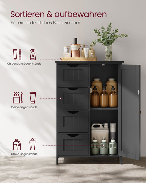 Rootz Bathroom Cabinet - Storage Unit - Organizer - Enhances Space - MDF - Black - 30 x 55 x 82cm