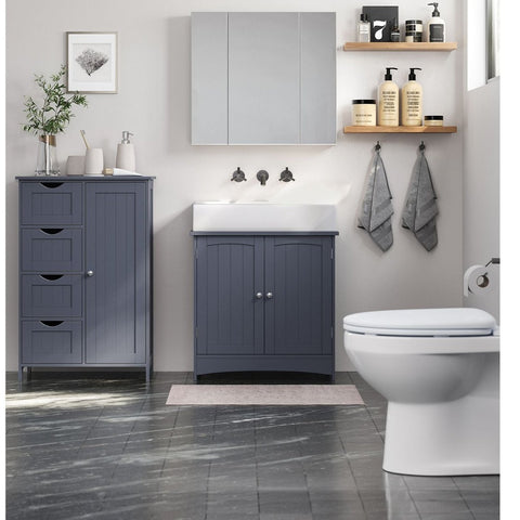 Rootz Dark Gray Bathroom Cabinet - Storage Organizer - MDF Furniture - Spacious Drawers - Adjustable Shelf - 30cm x 55cm x 82cm