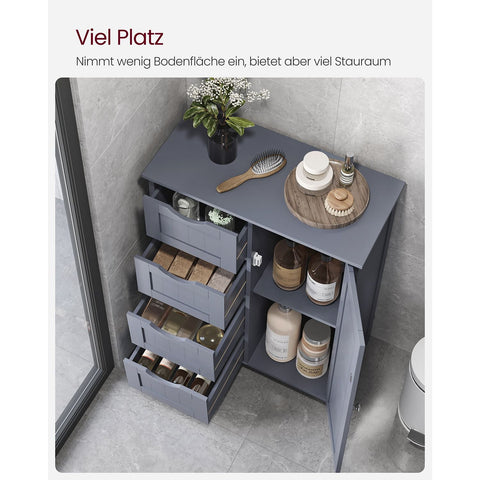 Rootz Dark Gray Bathroom Cabinet - Storage Organizer - MDF Furniture - Spacious Drawers - Adjustable Shelf - 30cm x 55cm x 82cm