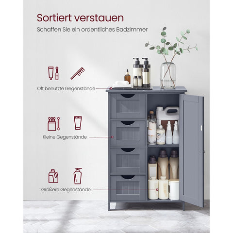 Rootz Dark Gray Bathroom Cabinet - Storage Organizer - MDF Furniture - Spacious Drawers - Adjustable Shelf - 30cm x 55cm x 82cm
