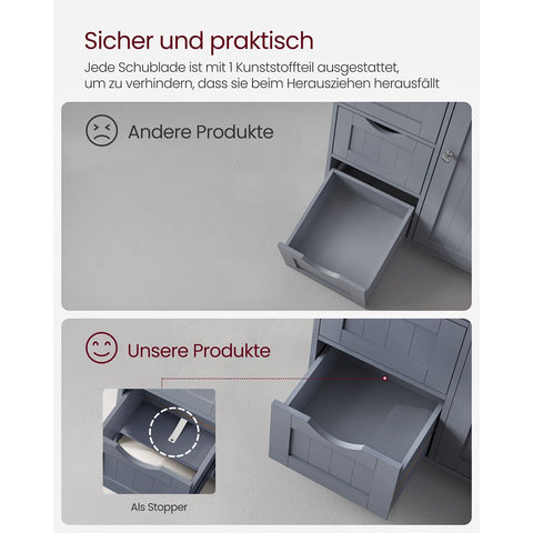 Rootz Dark Gray Bathroom Cabinet - Storage Organizer - MDF Furniture - Spacious Drawers - Adjustable Shelf - 30cm x 55cm x 82cm