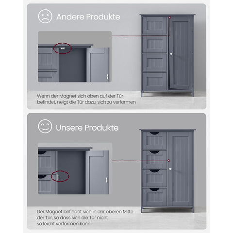 Rootz Dark Gray Bathroom Cabinet - Storage Organizer - MDF Furniture - Spacious Drawers - Adjustable Shelf - 30cm x 55cm x 82cm
