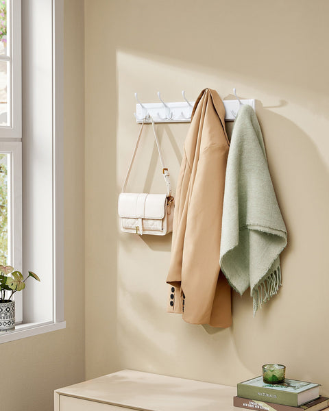 Rootz Wall Mounted Coat Rack - Wall Hook Rack - Hanging Rack - MDF Zinc Alloy - 7cm x 50.4cm x 4.6cm - Cloud White - 20kg Load Capacity