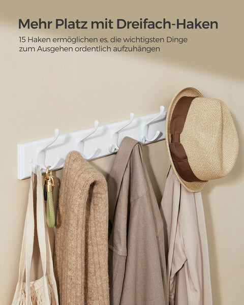 Rootz Wall Mounted Coat Rack - Wall Hook Rack - Hanging Rack - MDF Zinc Alloy - 7cm x 50.4cm x 4.6cm - Cloud White - 20kg Load Capacity