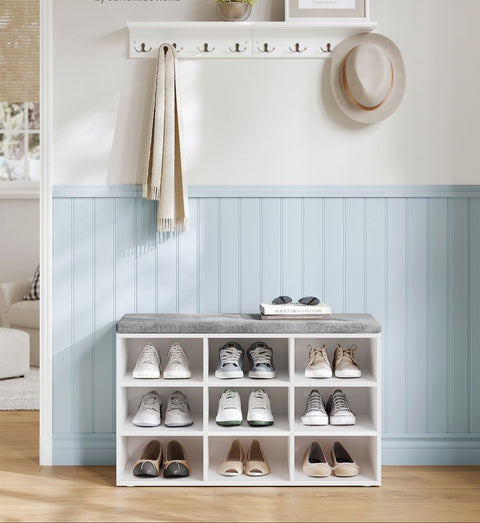 Rootz Shoe Bench - Entryway Seating - Storage Organizer - Compact Design - 30.3cm x 78.5cm x 48cm -  White- Grey