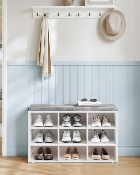 Rootz Shoe Bench with Storage - Entryway Bench - Shoe Organizer - Chipboard and Foam - 30.3cm x 78.5cm x 48cm - Cloud White and Dove Gray - Max. Static Load Capacity 136kg