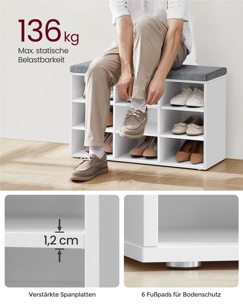 Rootz Shoe Bench - Entryway Seating - Storage Organizer - Compact Design - 30.3cm x 78.5cm x 48cm -  White- Grey