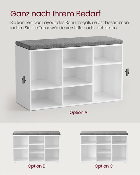 Rootz Shoe Bench with Storage - Entryway Bench - Shoe Organizer - Chipboard and Foam - 30.3cm x 78.5cm x 48cm - Cloud White and Dove Gray - Max. Static Load Capacity 136kg