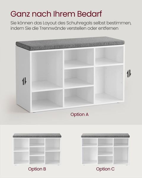 Rootz Shoe Bench - Entryway Seating - Storage Organizer - Compact Design - 30.3cm x 78.5cm x 48cm -  White- Grey