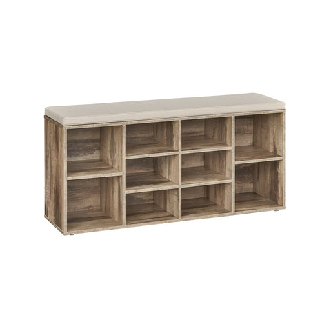 Rootz Shoe Rack Bench - Shoe Organizer - Shoe Storage - Chipboard Material - 30cm x 104cm x 48cm - Camel Brown, Foam Seat, Imitation Linen Cover