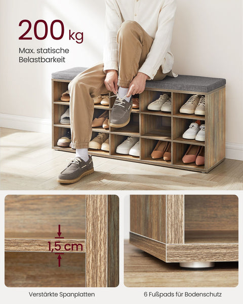 Rootz Shoe Bench with Storage - Entryway Organizer - Shoe Rack - Chipboard Construction - Foam Cushion - 30cm x 105cm x 48cm