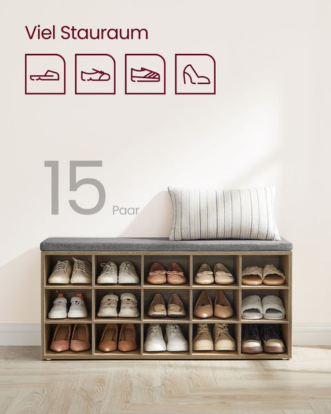 Rootz Shoe Bench with Storage - Entryway Organizer - Shoe Rack - Chipboard Construction - Foam Cushion - 30cm x 105cm x 48cm