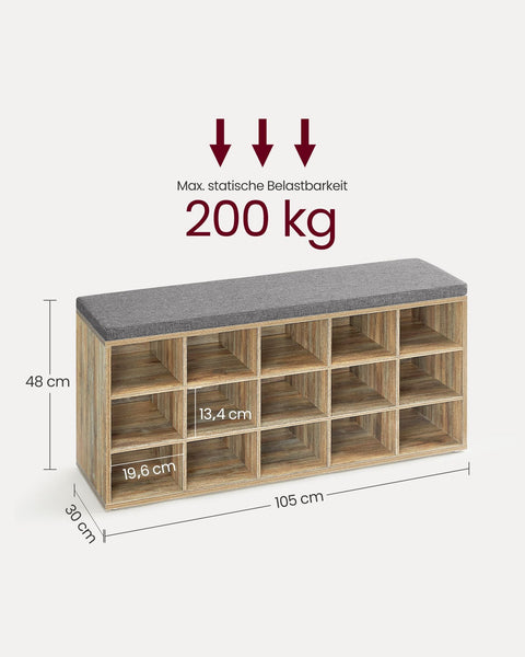 Rootz Shoe Bench with Storage - Entryway Organizer - Shoe Rack - Chipboard Construction - Foam Cushion - 30cm x 105cm x 48cm