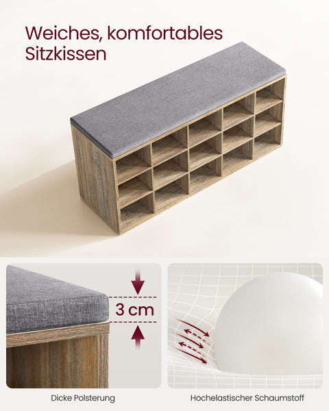 Rootz Shoe Bench with Storage - Entryway Organizer - Shoe Rack - Chipboard Construction - Foam Cushion - 30cm x 105cm x 48cm