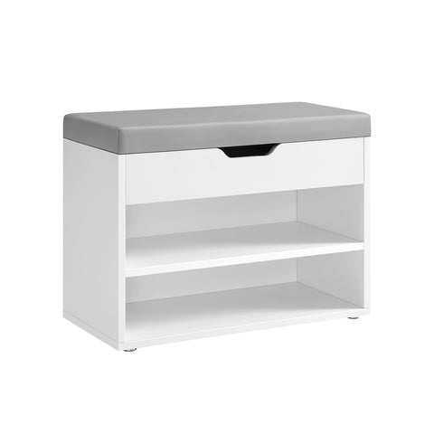 Rootz Shoe Bench with Cushion - Shoe Rack - Entryway Organizer - 3 Tiers White -Grey - 30cm x 60cm x 44cm