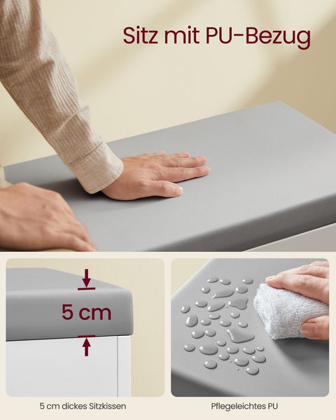 Rootz Shoe Bench with Cushion - Shoe Rack - Entryway Organizer - 3 Tiers White -Grey - 30cm x 60cm x 44cm