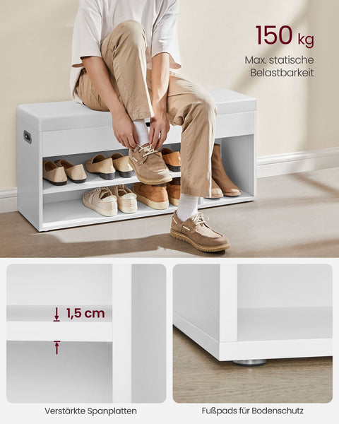 Rootz Shoe Rack Bench - Entryway Organizer - Storage Bench - Chipboard Construction - 30cm x 100cm x 44cm