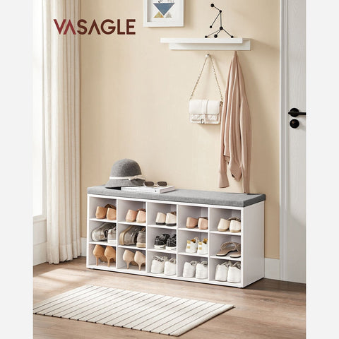 Rootz Shoe Bench Organizer - Entryway Storage Bench - Shoe Rack - Chipboard Foam - White-Gray - 105cm x 30cm x 48cm - 200kg Max Load Capacity