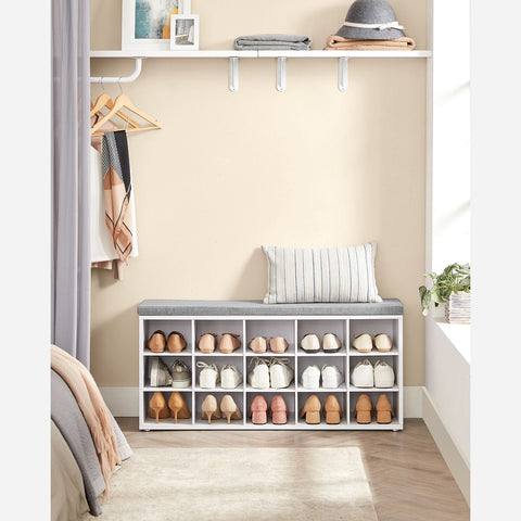 Rootz Shoe Bench Organizer - Entryway Storage Bench - Shoe Rack - Chipboard Foam - White-Gray - 105cm x 30cm x 48cm - 200kg Max Load Capacity