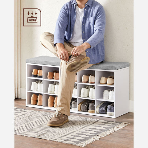 Rootz Shoe Bench Organizer - Entryway Storage Bench - Shoe Rack - Chipboard Foam - White-Gray - 105cm x 30cm x 48cm - 200kg Max Load Capacity