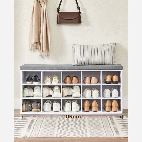 Rootz Shoe Bench Organizer - Entryway Storage Bench - Shoe Rack - Chipboard Foam - White-Gray - 105cm x 30cm x 48cm - 200kg Max Load Capacity