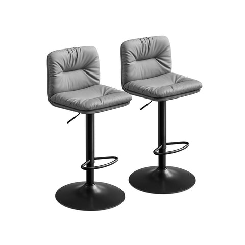 Rootz Gray 2 Piece Set Bar Chairs - Counter Stools - Kitchen Island Seating - PU Material - Metal Frame - Foam Padding - Adjustable Height - Compact Design - Ergonomic Backrest - 47cm x 41cm x (89-110)cm