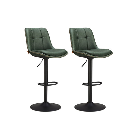 Rootz Forest Green PU Bar Chairs - Counter Stools - Swivel Seats - Chrome-Plated Steel - Foam Padding - Adjustable Height - Ergonomic Design - 44cm x 48cm x (90-112)cm