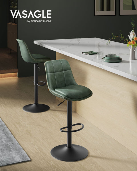 Rootz Forest Green PU Bar Chairs - Counter Stools - Swivel Seats - Chrome-Plated Steel - Foam Padding - Adjustable Height - Ergonomic Design - 44cm x 48cm x (90-112)cm