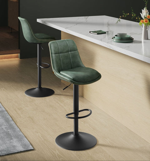 Rootz 2 Piece Set Bar Stools - Bar Chairs - High Stools - Backrest Support - Forest Green - 44 x 48 x (90-112) cm
