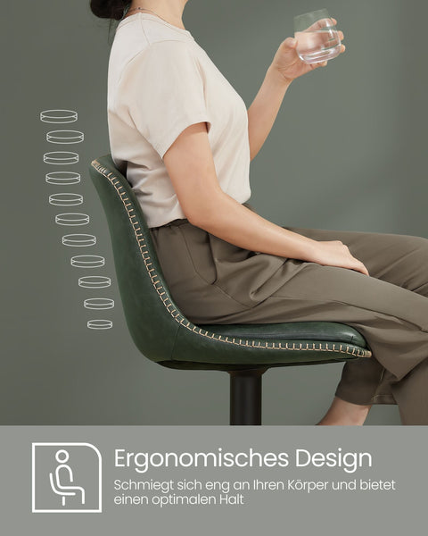 Rootz 2 Piece Set Bar Stools - Bar Chairs - High Stools - Backrest Support - Forest Green - 44 x 48 x (90-112) cm