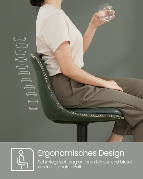 Rootz Forest Green PU Bar Chairs - Counter Stools - Swivel Seats - Chrome-Plated Steel - Foam Padding - Adjustable Height - Ergonomic Design - 44cm x 48cm x (90-112)cm