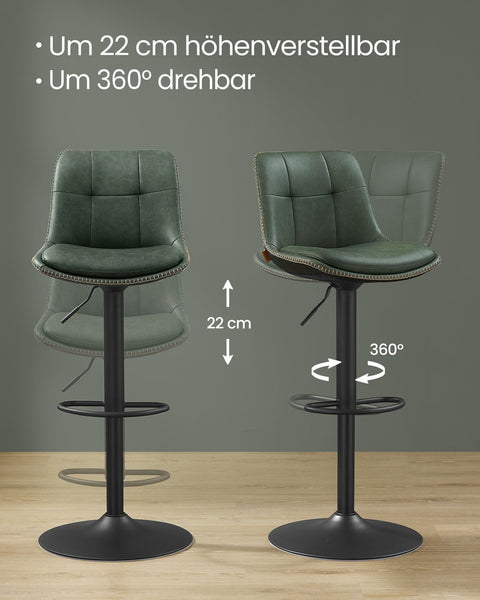 Rootz 2 Piece Set Bar Stools - Bar Chairs - High Stools - Backrest Support - Forest Green - 44 x 48 x (90-112) cm