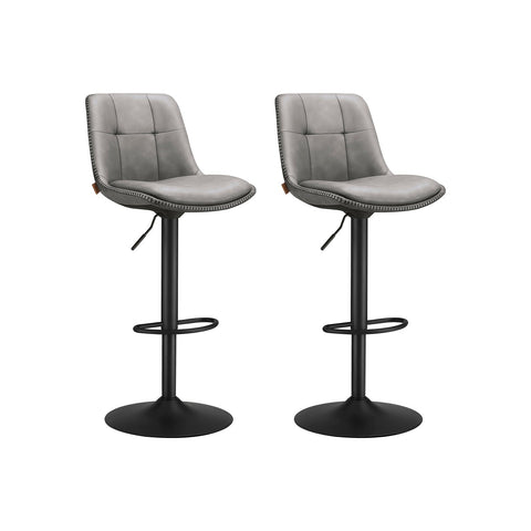 Rootz 2 Piece Set Bar Stool - Counter Height Chairs - Footrest - Dove Gray - PU - Chrome-Plated Steel - Foam Padding - 44cm x 48cm x (90-112cm)