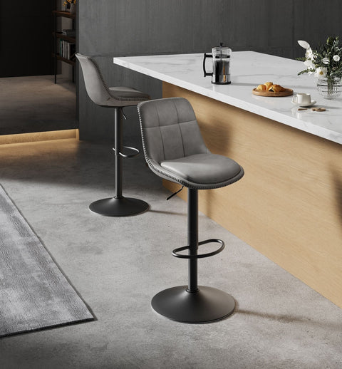 Rootz 2 Piece Set Bar Stool - Counter Height Chairs - Footrest - Dove Gray - PU - Chrome-Plated Steel - Foam Padding - 44cm x 48cm x (90-112cm)