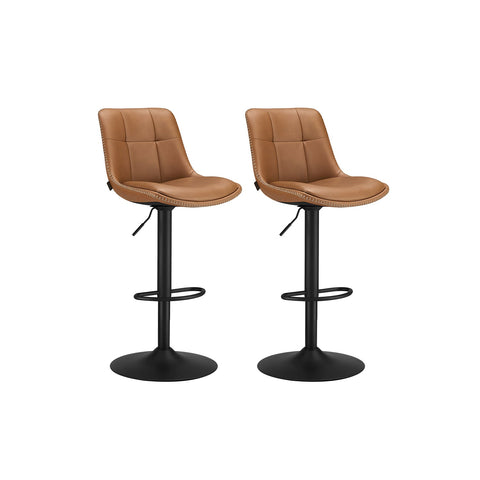 Rootz 2 Piece Set Bar Chairs - Kitchen Stools - Counter Height Chairs - PU Material - Chrome-Plated Steel - Foam Padding - 44cm x 48cm x (90-112)cm - Caramel Brown - 120kg Max Load Capacity